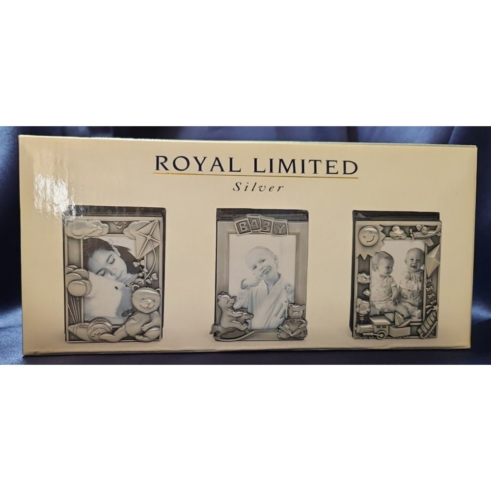 NIB Set‎ of 3 Mini Photo Frames Royal Limited Silver - Round, Oval, Square
